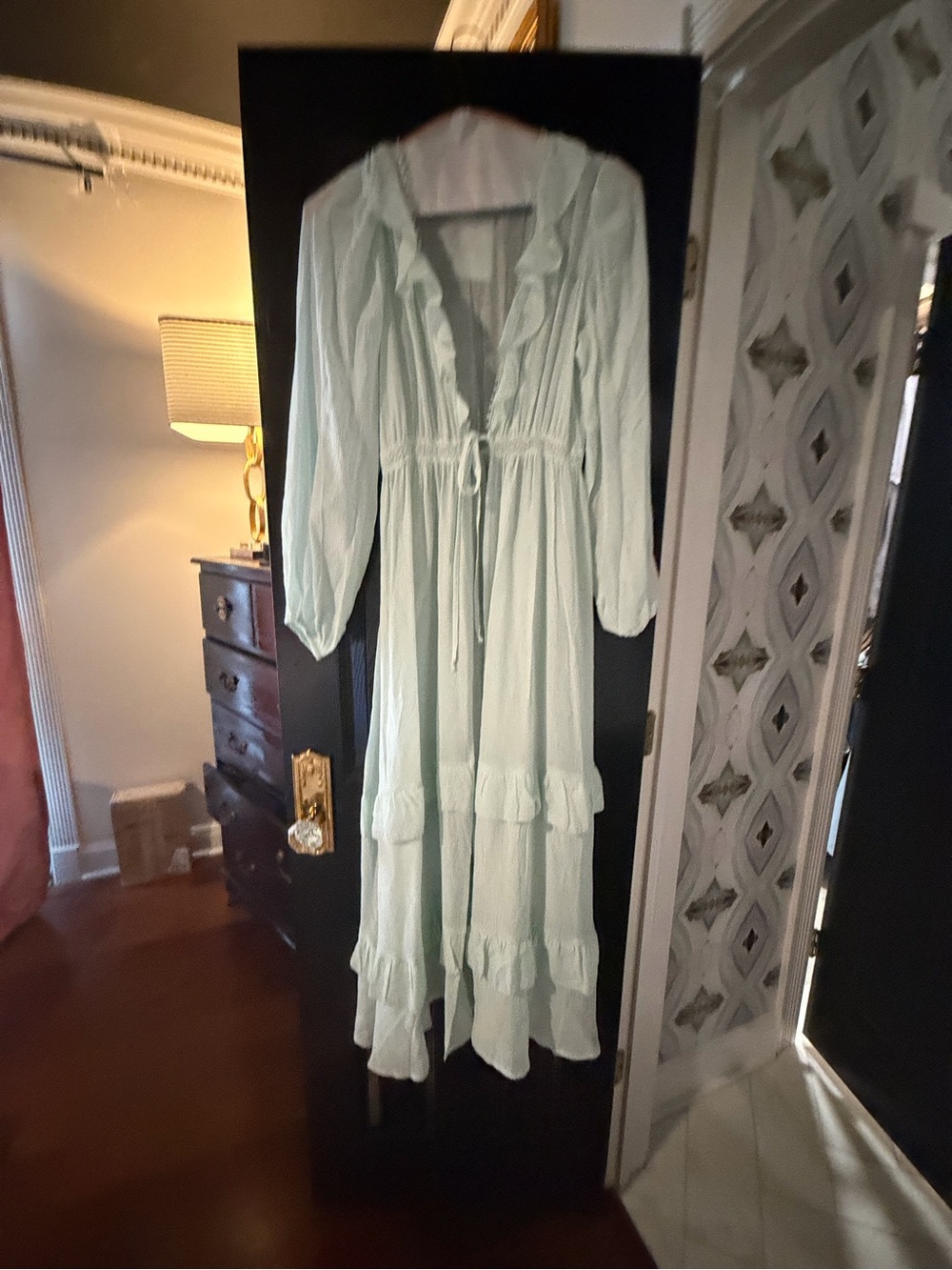 Light Mint Ruffle Tiered Maxi Duster mint green